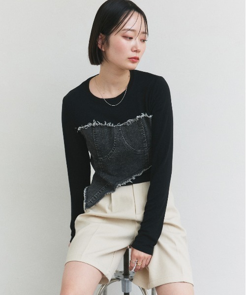 ad thie（アドティエ） tシャツ デニムビスチェ ドッキングロンT