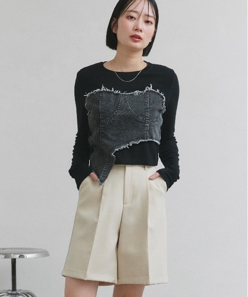 ad thie（アドティエ） tシャツ デニムビスチェ ドッキングロンT