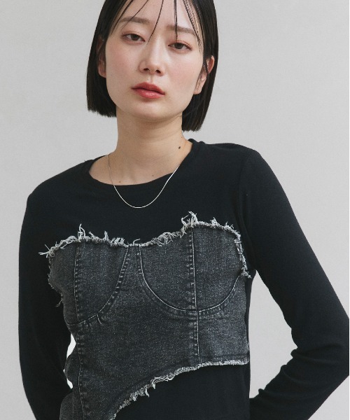 ad thie（アドティエ） tシャツ デニムビスチェ ドッキングロンT