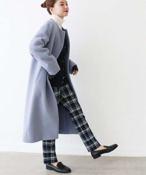 【極美品◎】IÉNA ライトブルー ノーカラーコート IENA】ラムウール ノーカラーコート ライトブルー - メルカリ