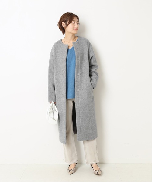 【極美品◎】IÉNA ライトブルー ノーカラーコート IENA（イエナ） ノーカラーコート 36 ブルー レディース : ZOZOTOWN