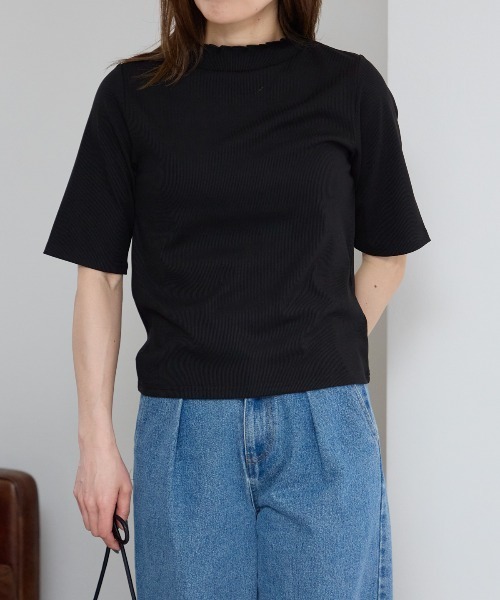 TRIANGLE PALETTE tシャツ モックネック5分袖トップス