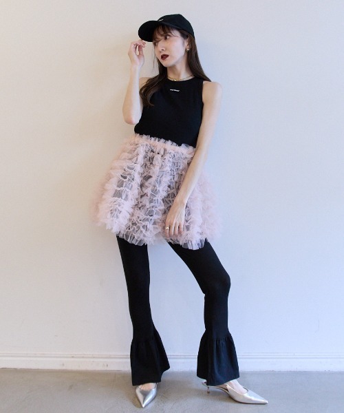 パンツ HOWDY. rib frill pants HONEY MI HONEY（ハニーミーハニー） パンツ sheer rib frill flare