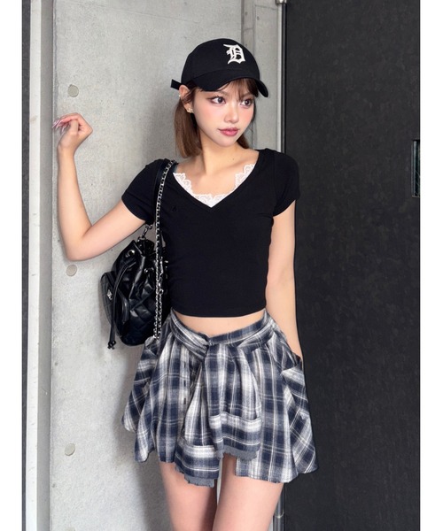 Darich レースVネッククロップドTシャツ レースVネッククロップドTシャツ（Tシャツ/カットソー）｜Darich