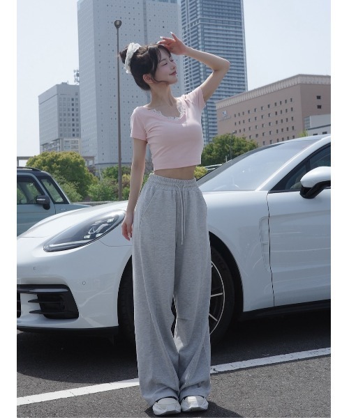 Darich レースVネッククロップドTシャツ レースVネッククロップドTシャツ（Tシャツ/カットソー）｜Darich