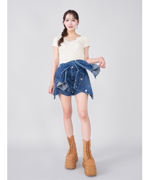 ダーリッチ Darich レースVネッククロップドTシャツ （ピンク