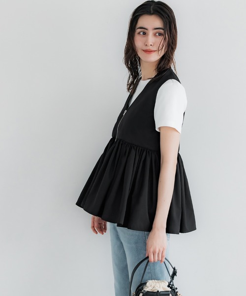 coca ベスト ジレ Vネックギャザーベスト レディース : ZOZOTOWN