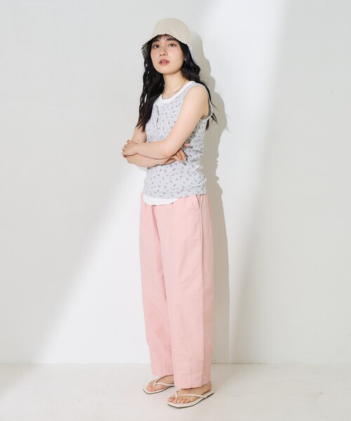FREAK'S STORE タンクトップ ノースリーブ 花柄針抜きフライス