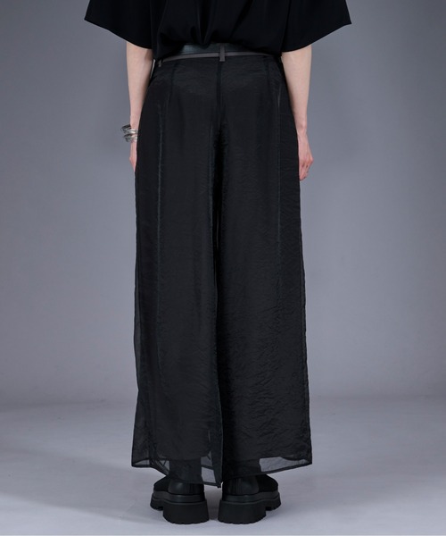 【BLACK】<ASTRAET>シアー ウエストドローコード ワイドパンツ ASTRAET＞シアー ウエストドローコード ワイドパンツ