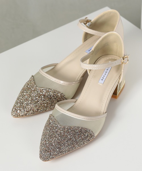 Kana パンプス グリッター×メッシュ デザインヒール パンプス 結婚式