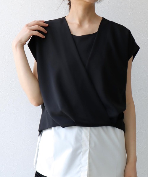Jines（ジネス） ブラウス シャツ フレンチスリーブ カシュクール 