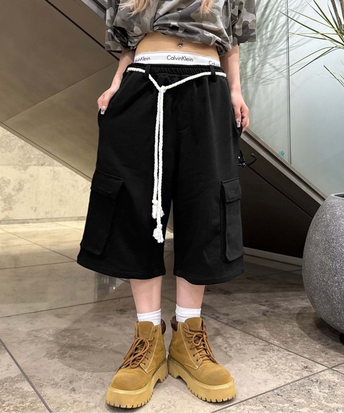 ワイドパンツ スウェットパンツ ジャージ ハーフカーゴスウェット