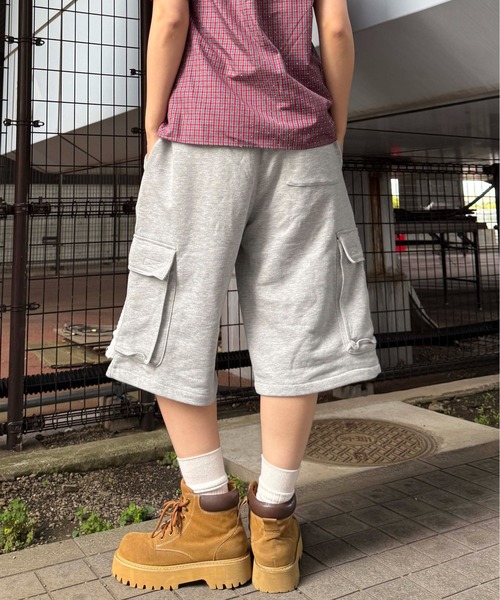 ワイドパンツ スウェットパンツ ジャージ ハーフカーゴスウェット