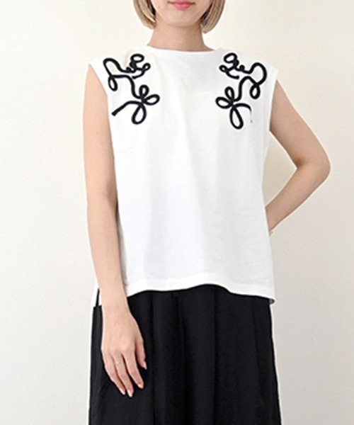 tシャツ 天竺コード刺繍フレンチTシャツ レディース