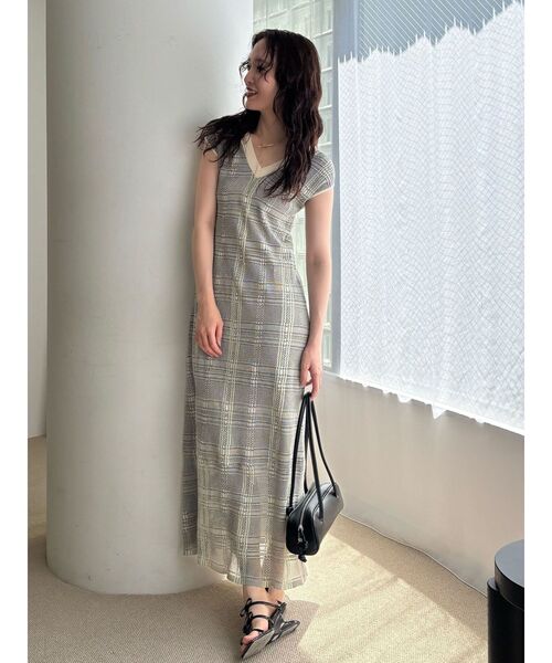 LAGUNAMOON ワンピース シアーチェックニットワンピース