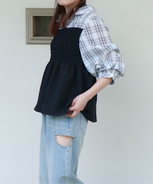 ブラウス シャツ 「シャーリング×フェイクレイヤード」レディース