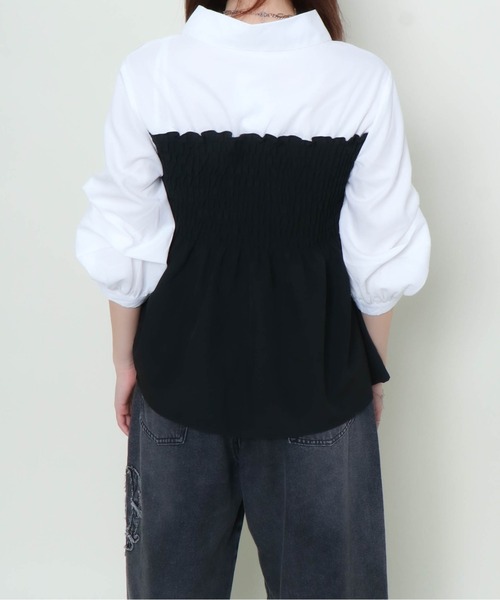 ブラウス シャツ 「シャーリング×フェイクレイヤード