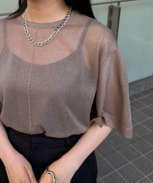 ニット セーター 「＆g'aime」フレアスリーブラメニット　Shimmer Flare Sleeve Top レディース セール】【&g'aime】フレアスリーブラメニット Shimmer Flare