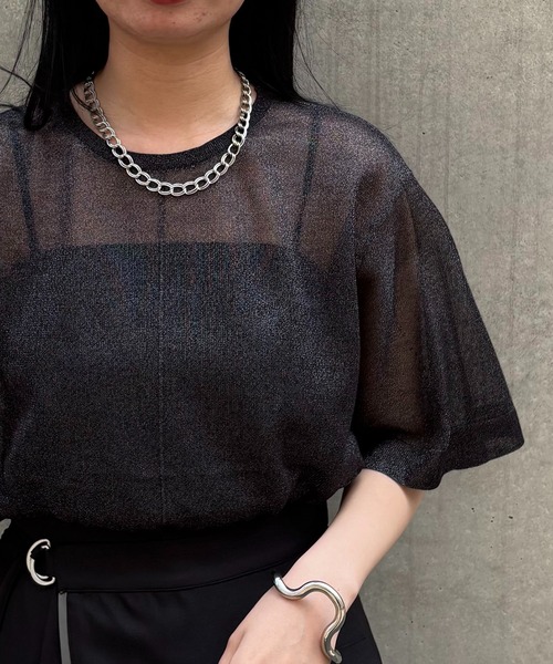 ニット セーター 「＆g'aime」フレアスリーブラメニット　Shimmer Flare Sleeve Top レディース &g'aime ニット セーター 「＆g'aime」フレアスリーブラメニット