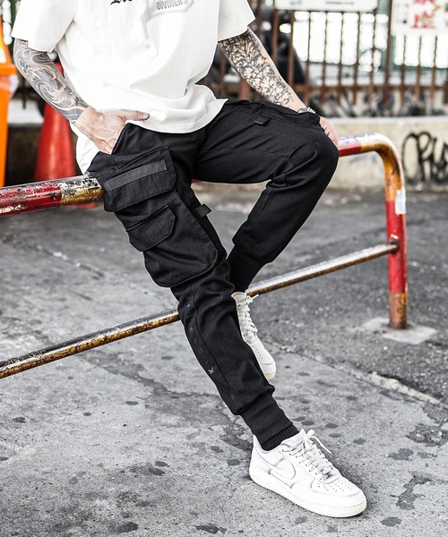 DIVINER パンツ 「OWN ROOTS」Black Cargo jogger Pants