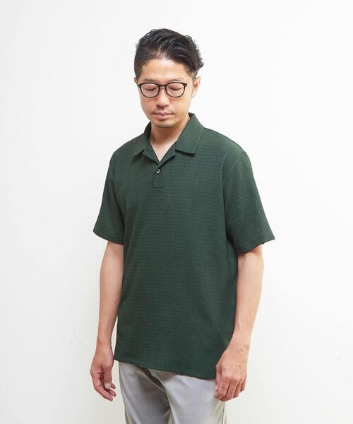 MEN'S MELROSE ポロシャツ 半袖 テクスチャーメッシュスキッパー