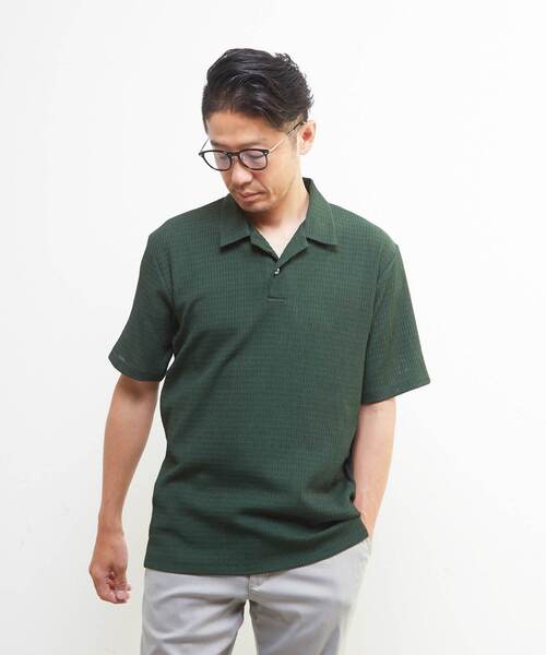 MEN'S MELROSE ポロシャツ テクスチャーメッシュスキッパー