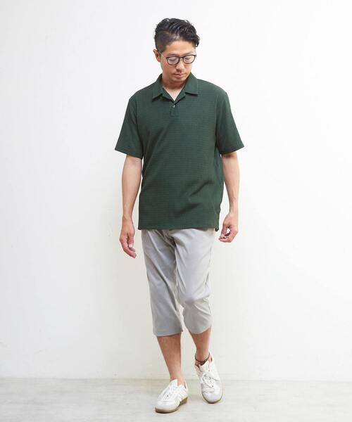 MEN'S MELROSE ポロシャツ 半袖 テクスチャーメッシュスキッパー