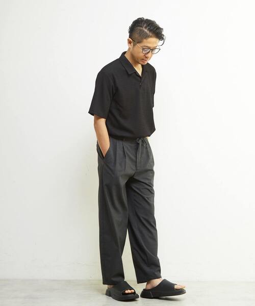 MEN'S MELROSE ポロシャツ テクスチャーメッシュスキッパー