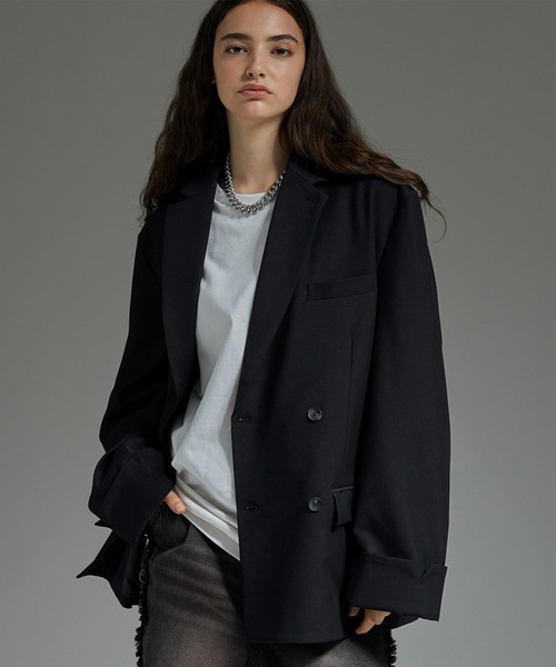 黒 ダブルブレスト テーラードジャケット cussil（クシル） ジャケット テーラードジャケット 「cussil/クシル