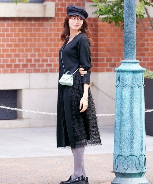 Chesty（チェスティ） ワンピース チュールドッキングロングニット