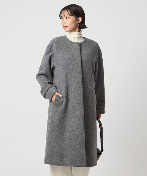 セントデールウール ノーカラー　ミドル　コート　36 グリーンレーベル SENTDALE WOOL セントデールウール ノーカラー ミドル コート