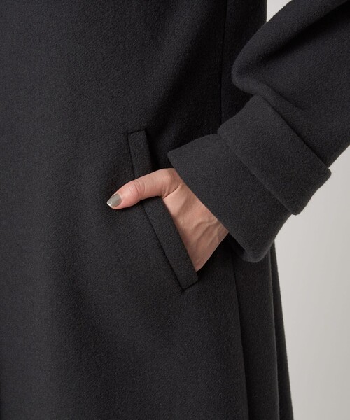 【新品未使用】セントジョン/ウールレーヨンノーカラーコート/レザー/アメリカ製 ICB ノーカラーコート コート ウールリバー ストール付きノーカラー