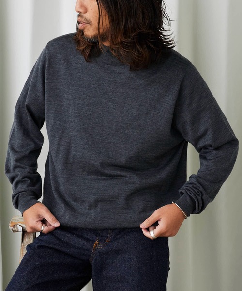 美品✨ ジョンスメドレー 現行タグ モックネック ニット 紺 M メリノ