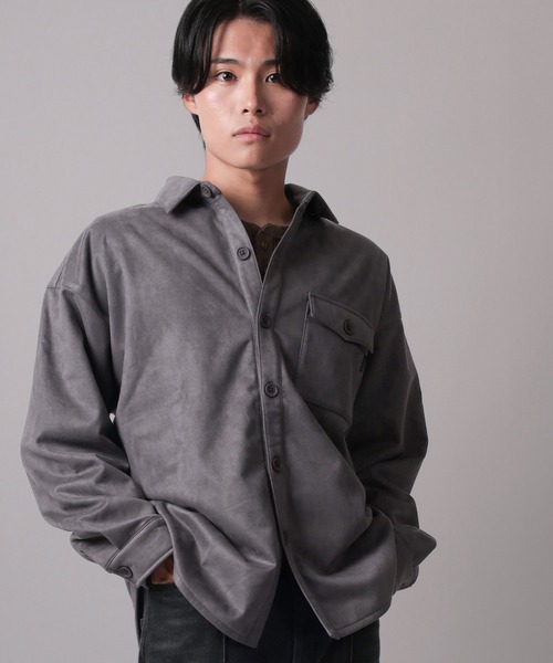 シャツ 「70」カットスウェード 裏起毛 シャツジャケット メンズ