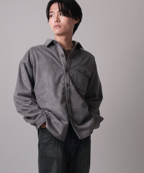 シャツ 「70」カットスウェード 裏起毛 シャツジャケット メンズ