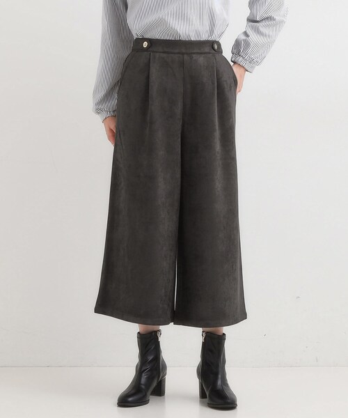 DRESKIP パンツ 「洗濯機可/S-LL」やわらかスエード調ガウチョパンツ