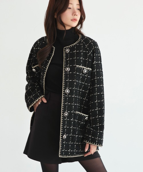 新品『ルイルエ ブティック』ノーカラージャケット【L】ブラック 黒 フォーマル RUIRUE BOUTIQUE（ルイルエブティック） ジャケット ノーカラー