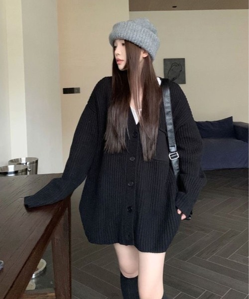 CANVAS+ カーディガン 「CANVAS＋」胸ポケット付きニットカーディガン