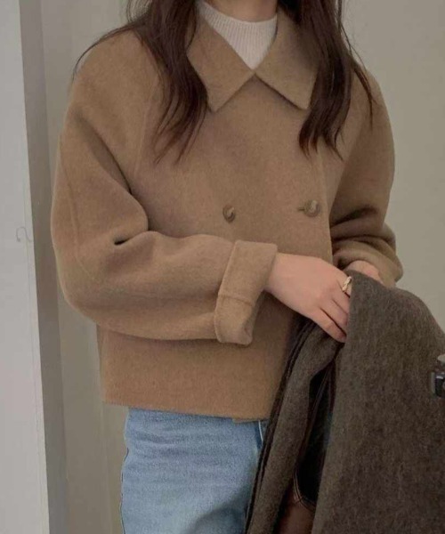 Diosfront ステンカラーコート コート ダブルボタンメルトンショート