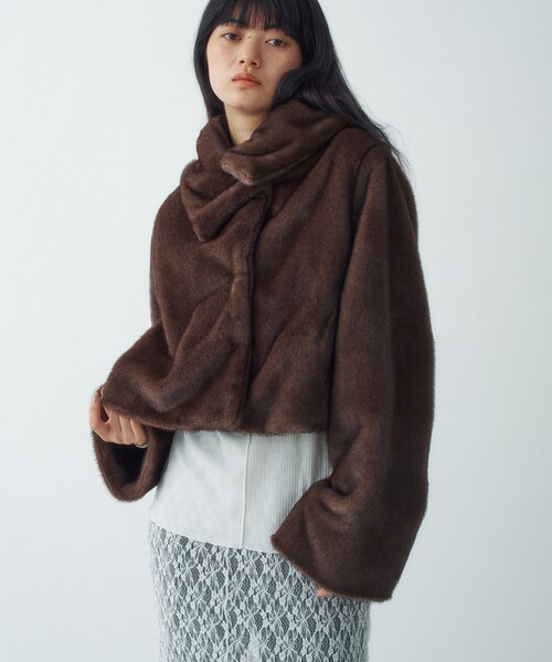 ブルゾン アウター faux mink short jacket レディースの画像