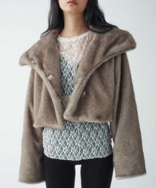 ブルゾン アウター faux mink short jacket レディースの画像