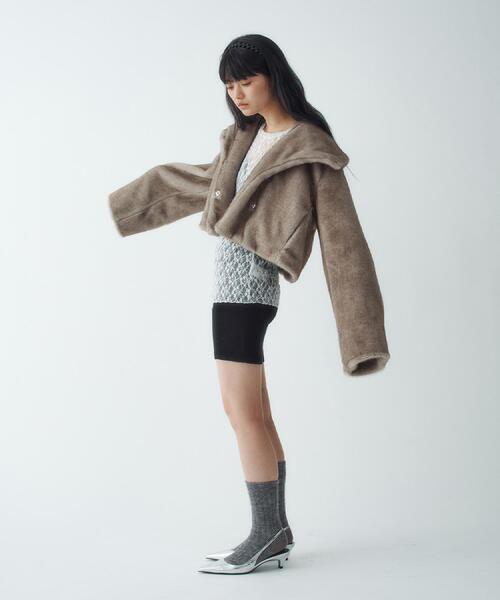 ブルゾン アウター faux mink short jacket レディースの画像