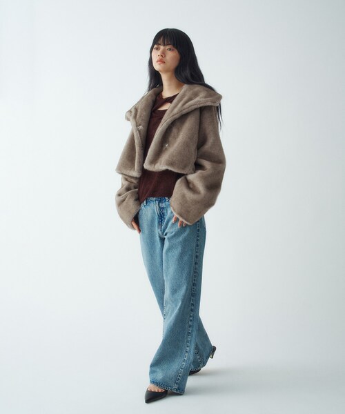 ブルゾン アウター faux mink short jacket レディースの画像