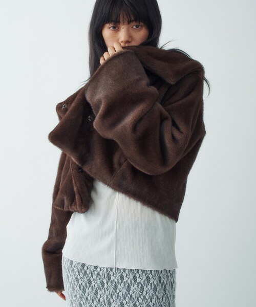 ブルゾン アウター faux mink short jacket レディースの画像