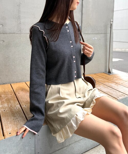 配色パイピングカーディガン w closet（ダブルクローゼット） カーディガン 配色パイピング
