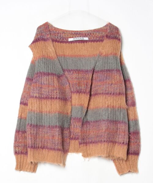 PERVERZE ボーダー柄ニットカーディガン FREE オレンジ レディース