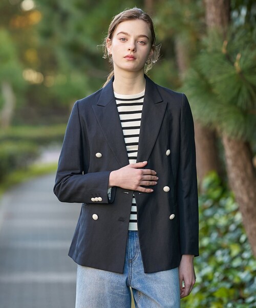 【極美品】DRESSTERIORドレステリア＊涼やかリネンのノーカラージャケット DRESSTERIOR（ドレステリア） ジャケット テーラードジャケット