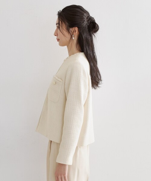 Theory ノーカラーアイボリージャケット THE SHOP TK ジャケット ノーカラージャケット 「通勤・セレモニー