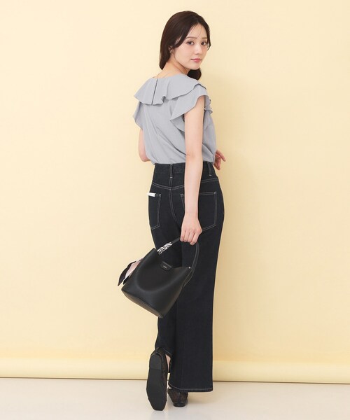 ぶ*ん様 【美品】INDIVI ツイルネックフレンチブラウス パンツ セット