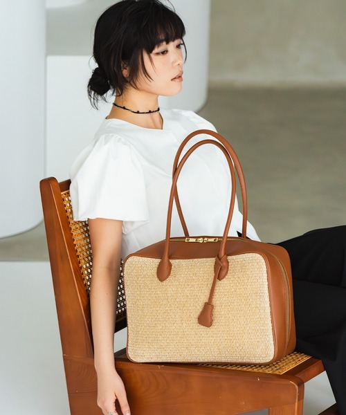 ボストンバッグ 「 A4対応 」ロングハンドル スクエア コンビ / かご